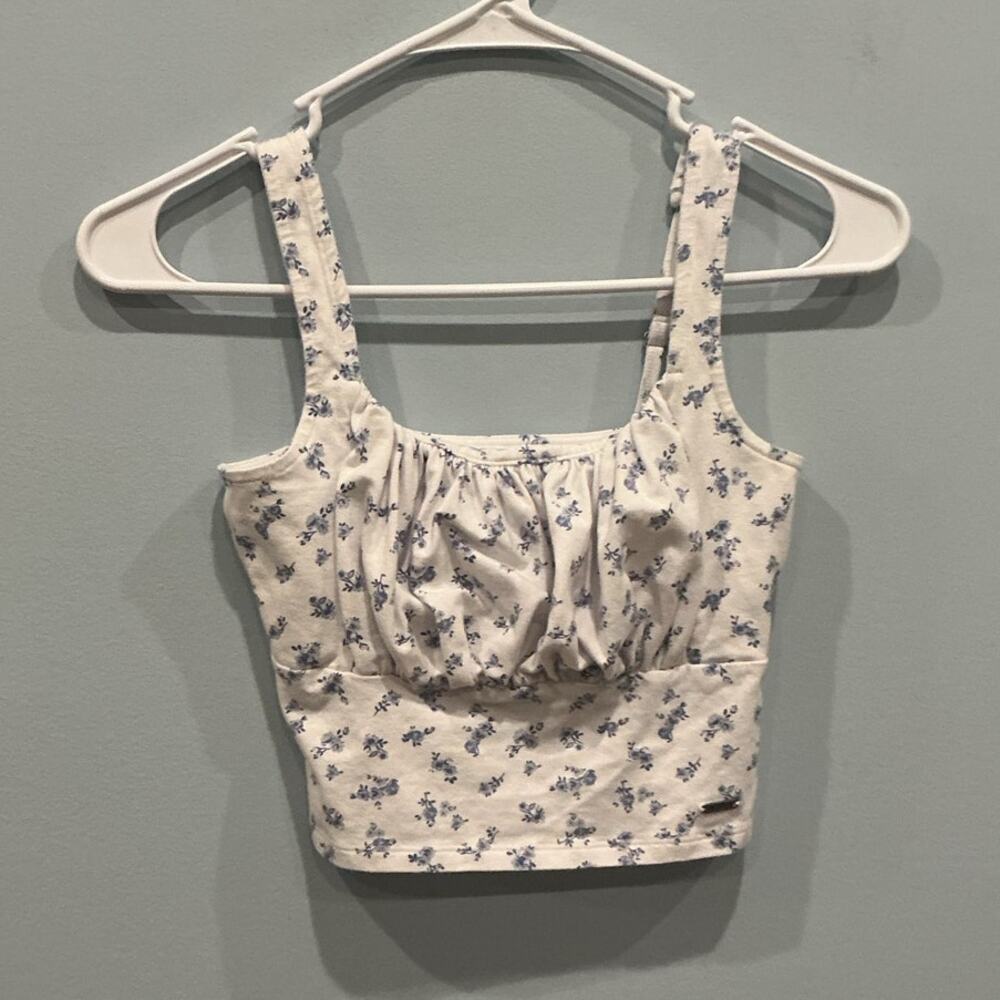 Hollister Womens Sweetheart Crop Top Size S Milkmaid Cottagecore White Floral